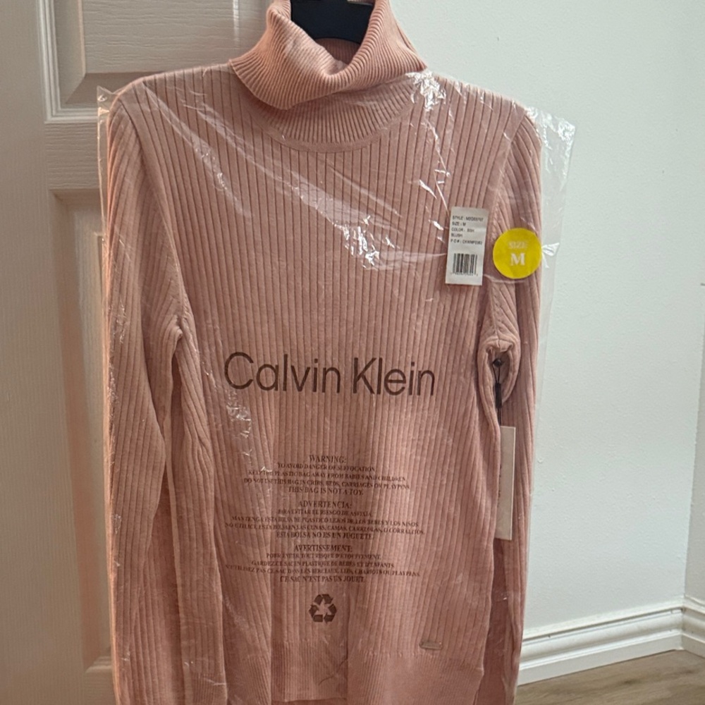 Calvin Klein Blush Ribbed Turtleneck NWT